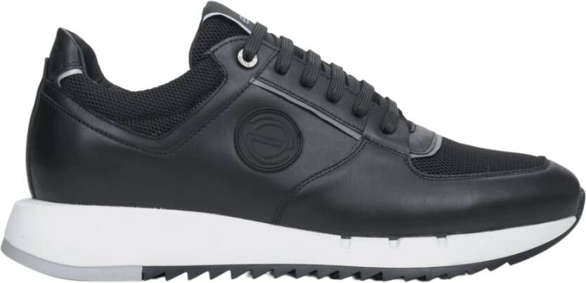 Estro Heren Zwarte Leren Sneakers met Elastische Zool Er00114547 Black Heren