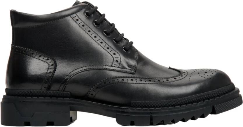 Estro Heren Zwarte Leren Veterschoenen Enkellaarsjes Er00112248 Black Heren