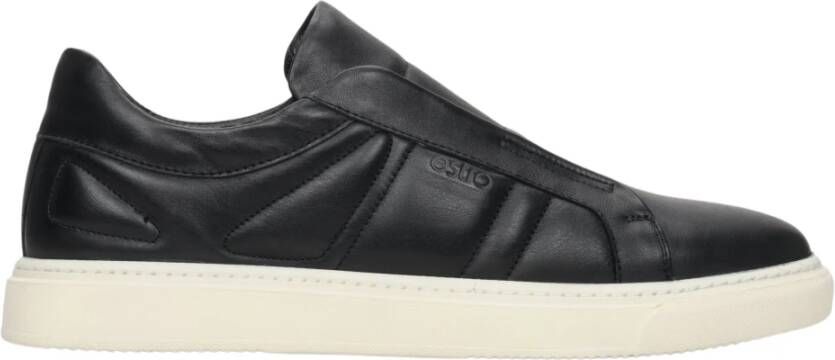 Estro Heren Zwarte Slip-On Lage Sneakers gemaakt van Echt Leer Er00112647 Black Heren