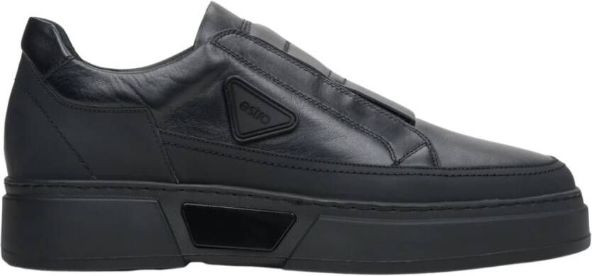 Estro Heren Zwarte Slip-On Sneakers gemaakt van Echt Leer Er00113805 Black Heren