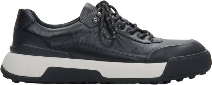 Estro Heren Zwarte Sneakers gemaakt van Echt Leer met een Witte Zool Er00114191 Black Heren