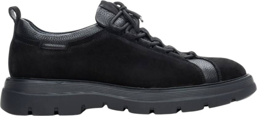 Estro Heren Zwarte Sneakers gemaakt van Nubuck en Echt Leer met Elastische Vetersluiting Er00114194 Black Heren