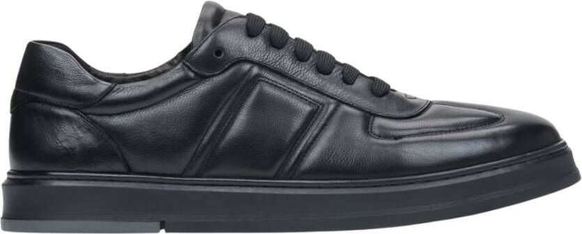 Estro Heren zwarte sneakers van echt leer met decoratief stiksel Black Heren