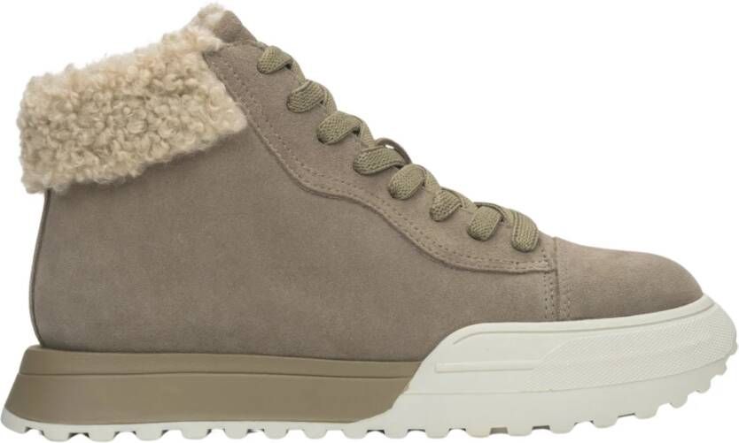 Estro Khaki Hoge Winter Sneakers voor Dames gemaakt van Velours & Bont Green Dames