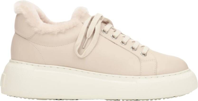 Estro Lichtbeige lage winter sneakers voor dames met bontvoering Beige Dames