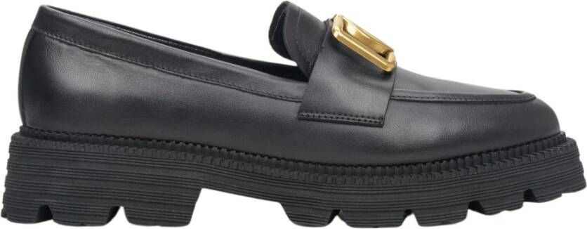 Estro Zwarte Dames Leren Loafers met Gouden Kettingen Er00113287 Black Dames