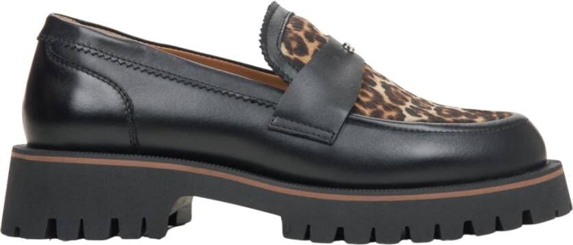 Estro Zwarte Dames Loafers gemaakt van Italiaans Echt Leer met Luipaardprint Er00115837 Black Dames