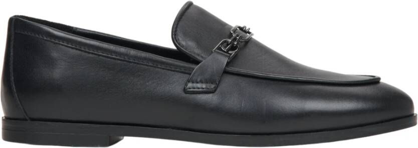 Estro Zwarte Damesloafers van Echt Leer met een Ketting Er00115616 Black Dames