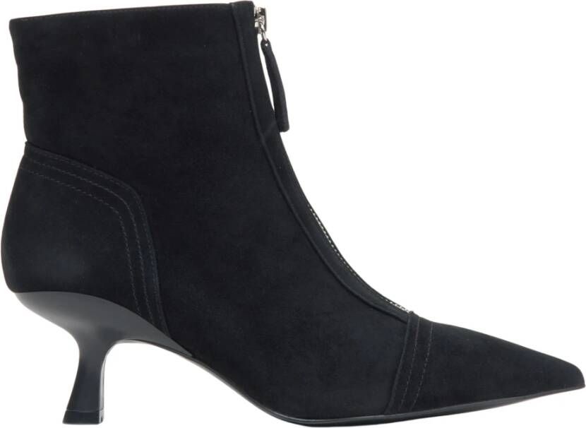 Estro Zwarte fluwelen enkellaarsjes voor dames met een lage stilettohak Black Dames