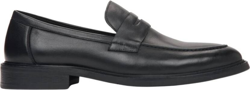 Estro Zwarte heren penny loafers gemaakt van echt leer Black Heren