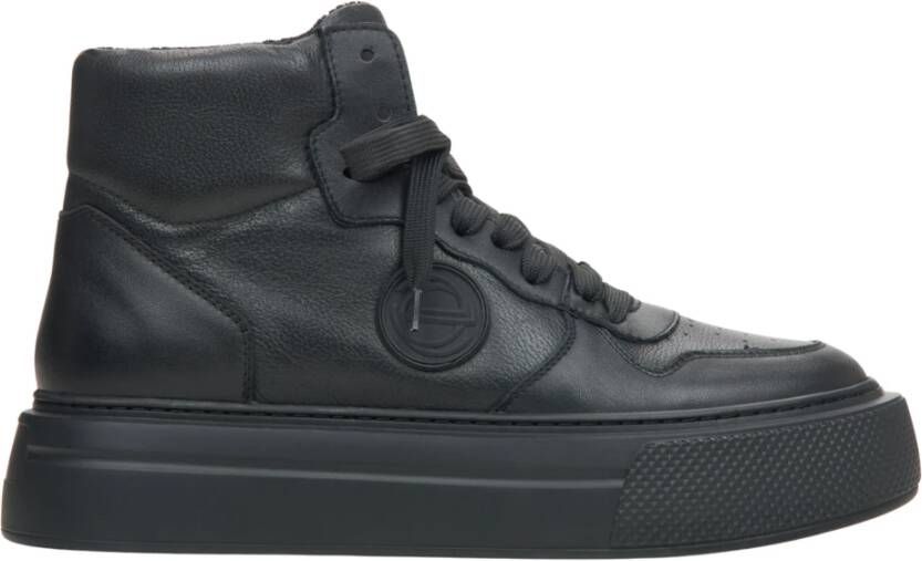 Estro Zwarte hoge sneakers voor vrouwen gemaakt van premium Italiaans echt leer Black Dames