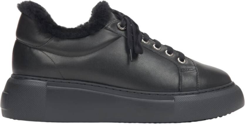 Estro Zwarte Lage Winter Sneakers voor Dames met Bontvoering Black Dames