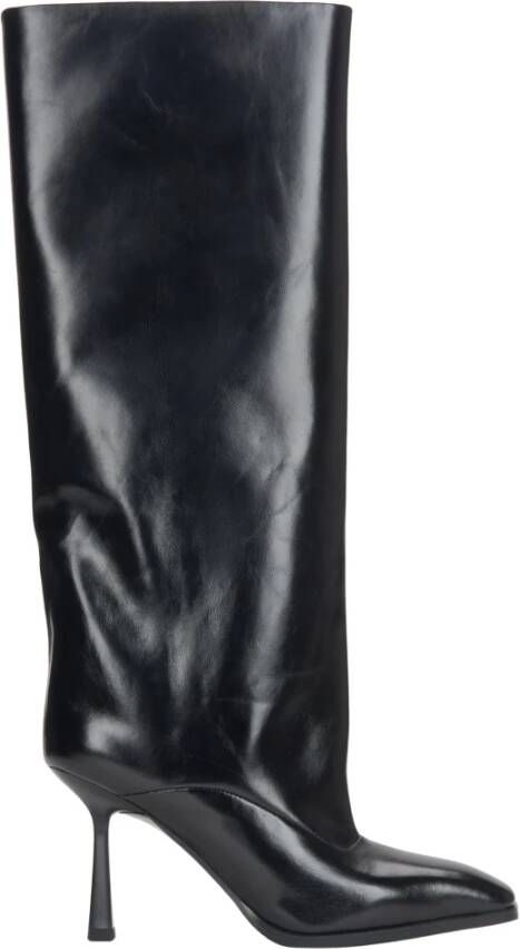 Estro Zwarte lakleren laarzen voor dames met een stilettohak en een losse schacht Black Dames