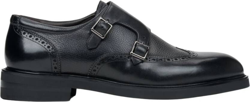 Estro Zwarte leren brogues voor heren met monniksbanden Black Heren