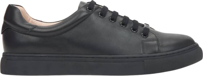 Estro Zwarte Leren Lage Sneakers Er00116627 Black Dames