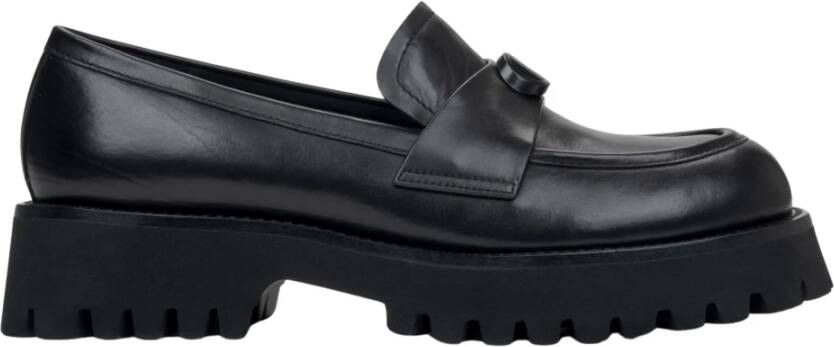 Estro Zwarte leren pennyloafers voor dames Black Dames