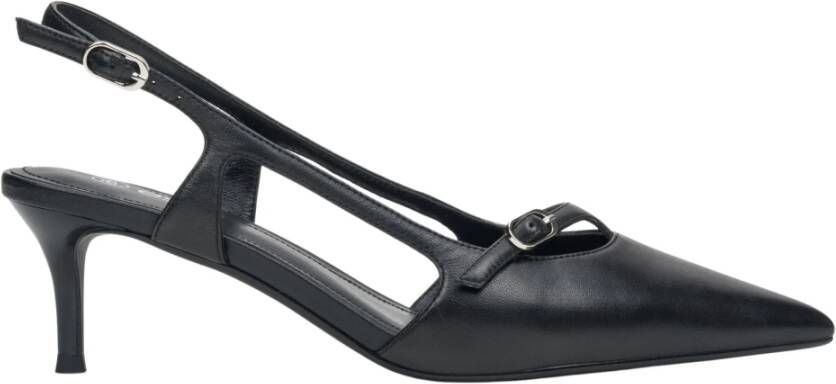 Estro Zwarte leren slingback lage hak pumps voor dames Black Dames