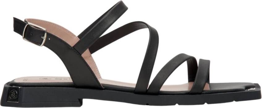 Estro Zwarte Leren Strappy Sandalen Er00112696 Black Dames