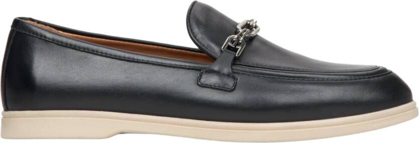 Estro Zwarte loafers voor dames gemaakt van premium Italiaans echt leer met een zilveren ketting Black Dames