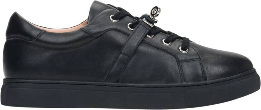 Estro Zwarte Premium Leren Lage Sneakers voor Vrouwen Black Dames