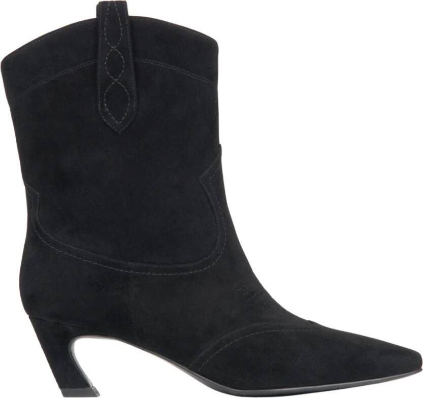 Estro Zwarte Velours Cowboylaarzen voor Vrouwen Black Dames