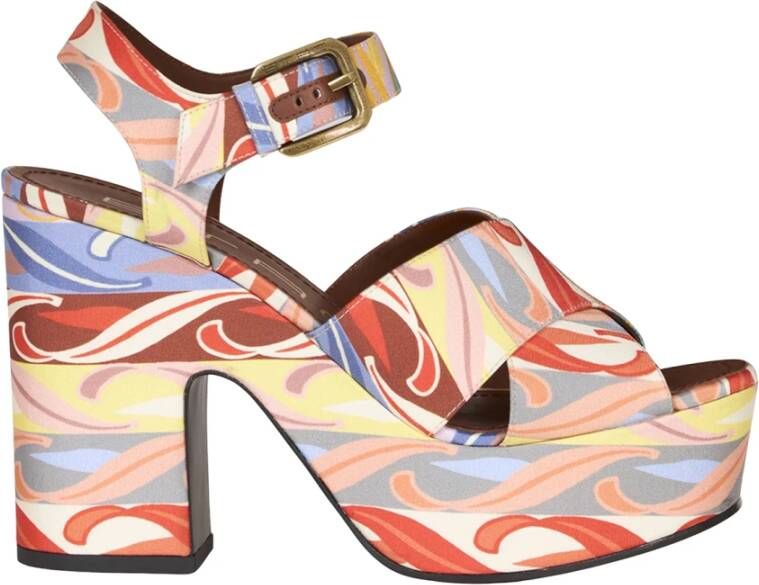 ETRO Witte platform sandalen met zomerprint Multicolor Dames