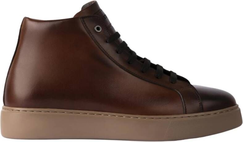 Exton Bruin Leren Veterschoen Hoge Sneakers Brown Heren