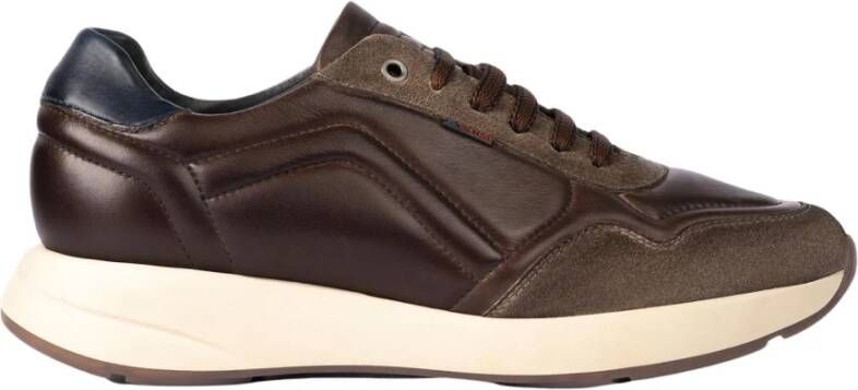 Exton Bruine Leren Sneakers Lage Plateauzool Brown Heren