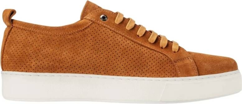 Exton Bruine Leren Sneakers Lichtgewicht Geperforeerd Suède Brown Heren