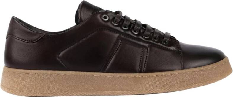 Exton Bruine leren sneakers Ronde neus Vetersluiting Brown Heren