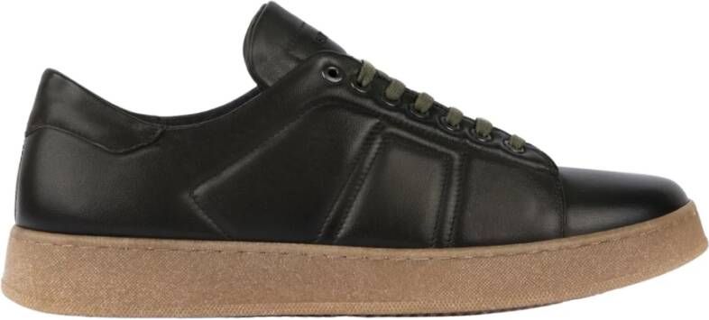 Exton Groene Leren Sneakers Ronde Neus Vetersluiting Brown Heren