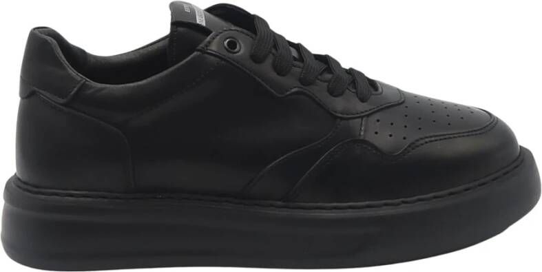 Exton Zwarte Leren Lage Sneakers Black Heren