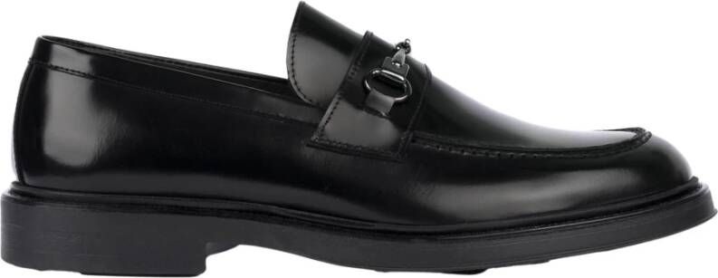 Exton Zwarte Leren Loafers Gesp Rubberen Zool Black Heren