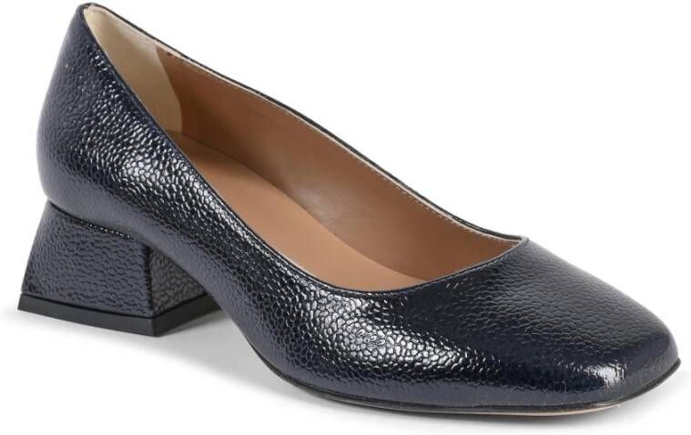 19v69 Italia Navy Leren Vierkante Neus Hakken Pumps Blue Dames