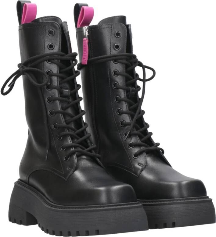 3Juin Zwarte leren veterschoenen met 6 cm hak Black Dames