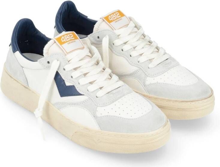 4B12 Witte en blauwe leren sneakers met suède details Multicolor Heren