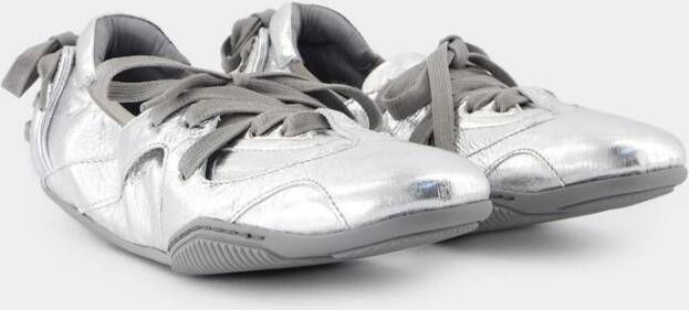 Acne Studios Zilveren Leren Sneakers Top Veters Ronde Neus Gray Dames