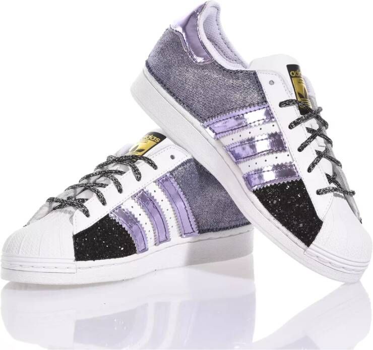 Adidas Handgemaakte Damessneakers Wit Zwart Violet Multicolor Unisex