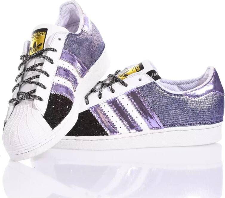 Adidas Handgemaakte Damessneakers Wit Zwart Violet Multicolor Unisex