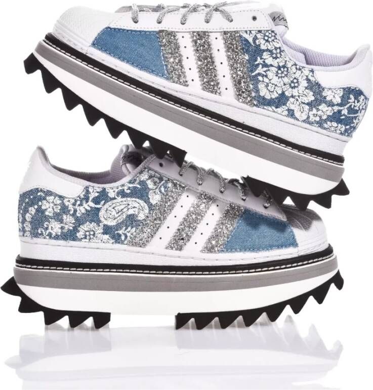 Adidas Handgemaakte Zilver Wit Blauw Sneakers Multicolor Dames