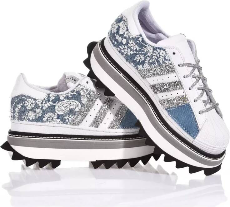 Adidas Handgemaakte Zilver Wit Blauw Sneakers Multicolor Dames