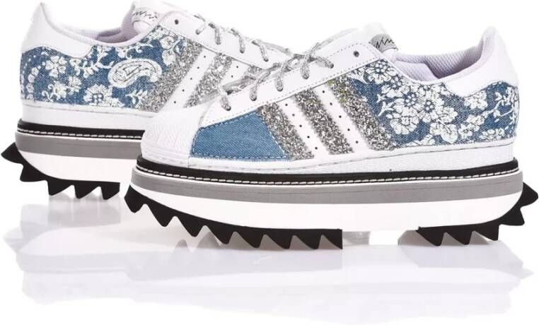 Adidas Handgemaakte Zilver Wit Blauw Sneakers Multicolor Dames