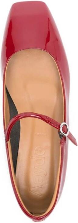 aeyde Cranberry Patent Square Toe Ballet Flats Red Dames