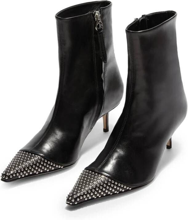 aeyde Zwarte enkellaarsjes met studs en kittenhak Black Dames