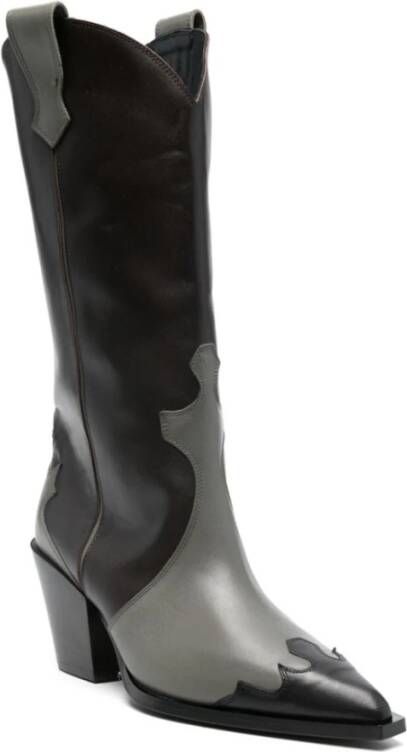 aeyde Zwarte Kalfsleren Cowboy Boot Ariel Brown Dames