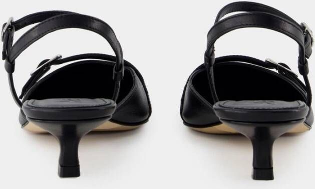 aeyde Zwarte Leren Sandalen met Enkelband Black Dames