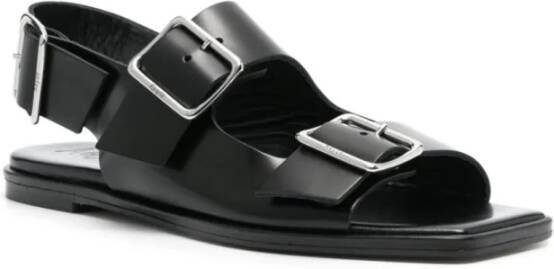 aeyde Zwarte platte sandalen voor vrouwen Black Dames