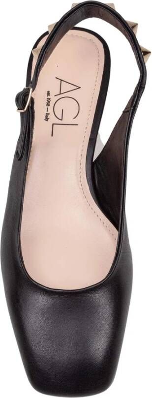 AGL Gespikkelde zwarte leren sling-back ballerina Black Dames