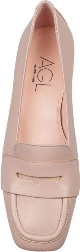 AGL Leren Mocassins Naaktkleur Metalen Hak Pink Dames