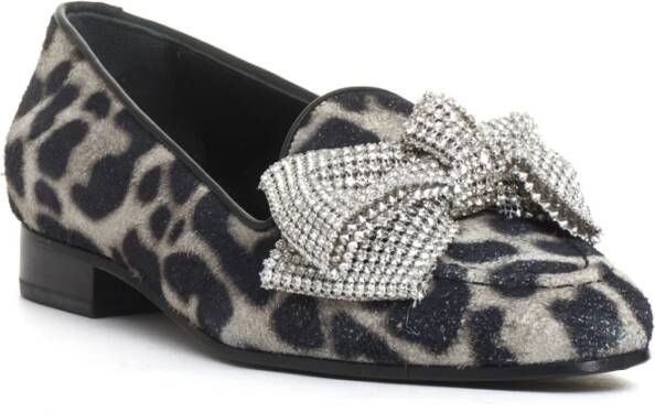 AGL Luipaardprint Strik Strass Loafer Black Dames